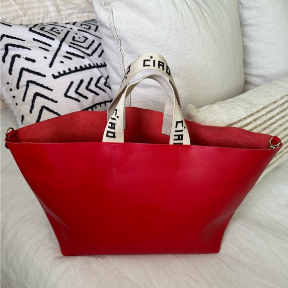 Clare V red Bateau tote with CIAO web handles - RARE and NWOT - Picture 1 of 14